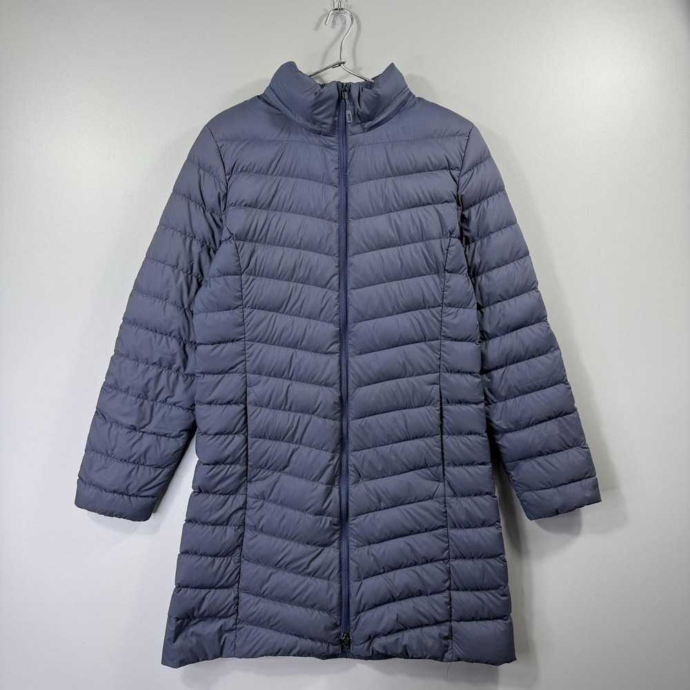 Patagonia Puffer Coat Womens M Blue Hooded Lightweight Quilted Long Warm